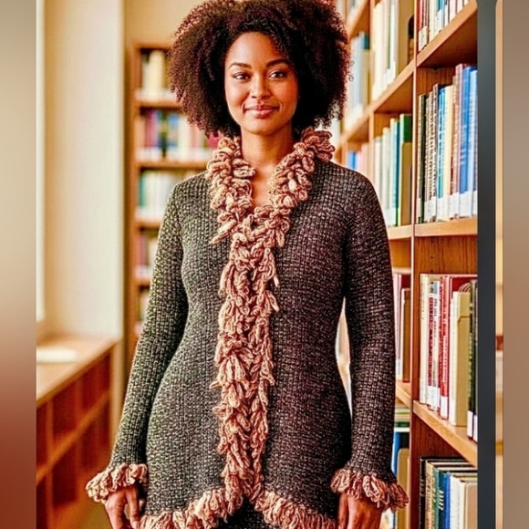 COUTURE HIGHEND KNIT QUALITY THICK WOOL BOUCLE LOOP CARDIGAN JACKET SWEATER M/ L - Picture 9 of 9